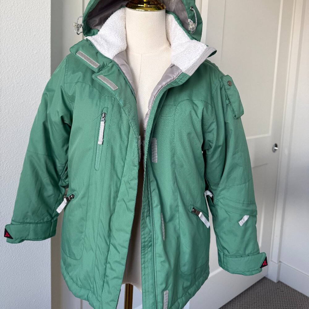 TURBINE Boardwear Kids Green Ski Snowboarding Jacket White Fleece Inner
